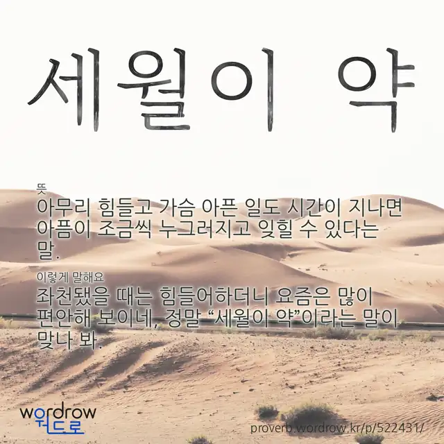 “세월이 약” 글씨와 뜻·예문이 완성된 속담 영상 포스터