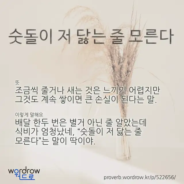“숫돌이 저 닳는 줄 모른다” 글씨와 뜻·예문이 완성된 속담 영상 포스터