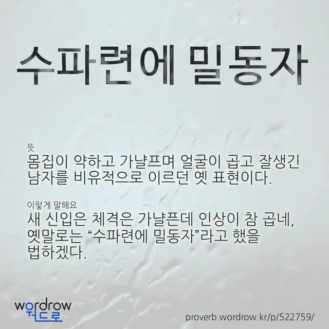 “수파련에 밀동자” 글씨와 뜻·예문이 완성된 속담 영상 포스터