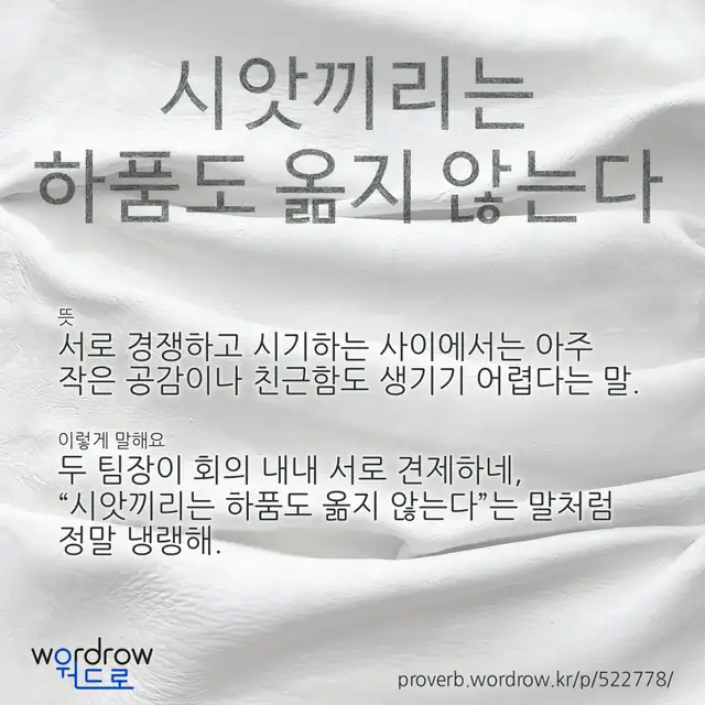 “시앗끼리는 하품도 옮지 않는다” 글씨와 뜻·예문이 완성된 속담 영상 포스터
