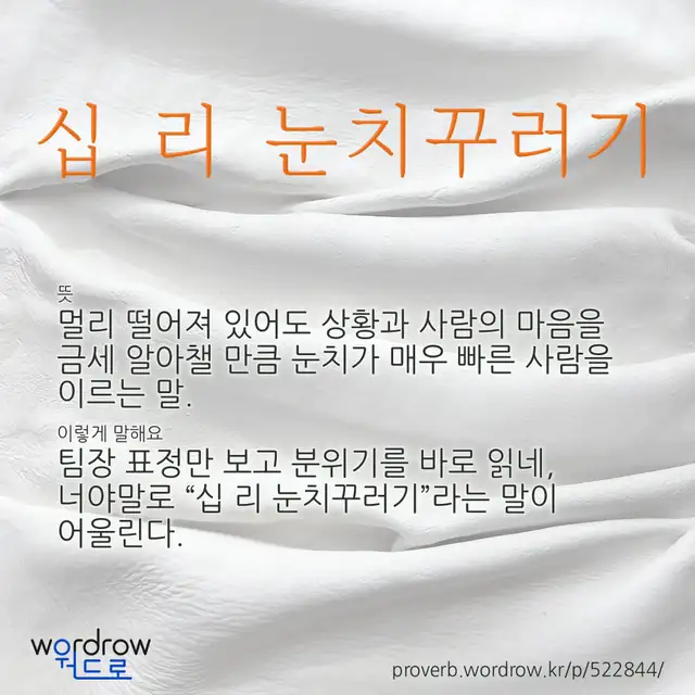 “십 리 눈치꾸러기” 글씨와 뜻·예문이 완성된 속담 영상 포스터