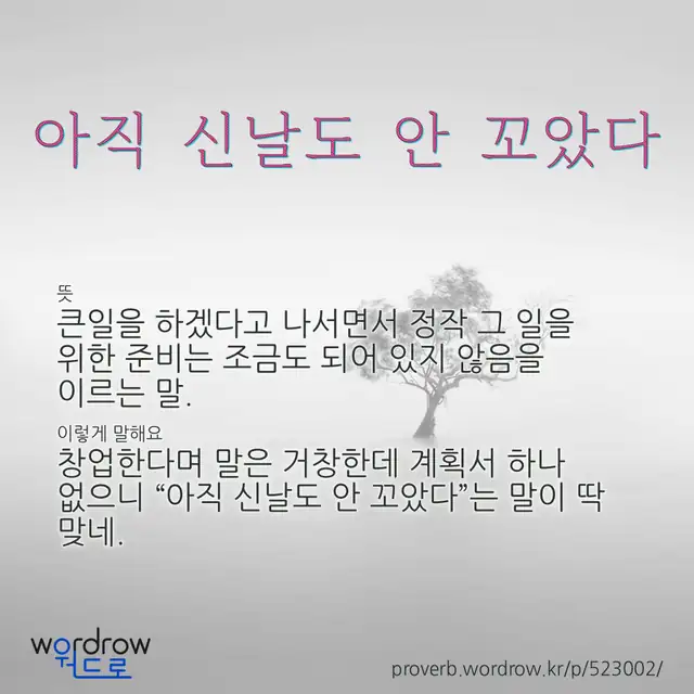 “아직 신날도 안 꼬았다” 글씨와 뜻·예문이 완성된 속담 영상 포스터