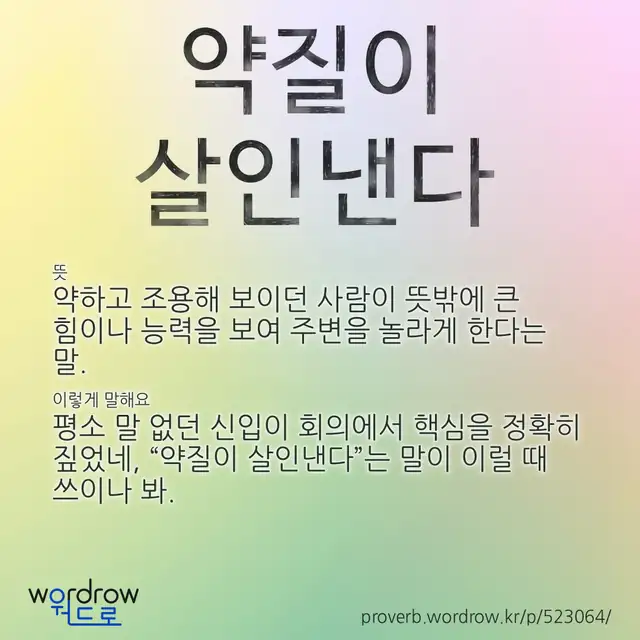“약질이 살인낸다” 글씨와 뜻·예문이 완성된 속담 영상 포스터