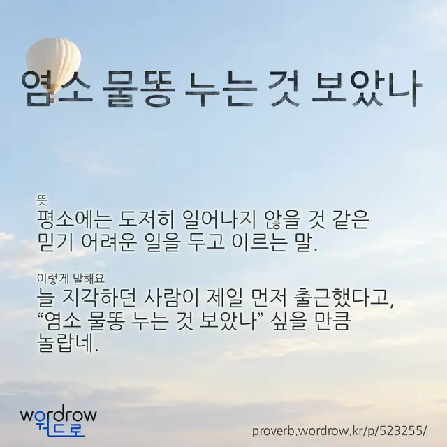 “염소 물똥 누는 것 보았나” 글씨와 뜻·예문이 완성된 속담 영상 포스터