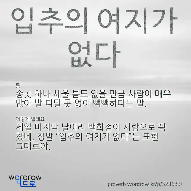 “입추의 여지가 없다” 글씨와 뜻·예문이 완성된 속담 영상 포스터