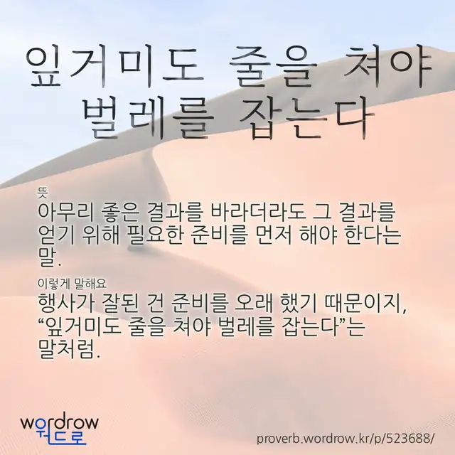 “잎거미도 줄을 쳐야 벌레를 잡는다” 글씨와 뜻·예문이 완성된 속담 영상 포스터