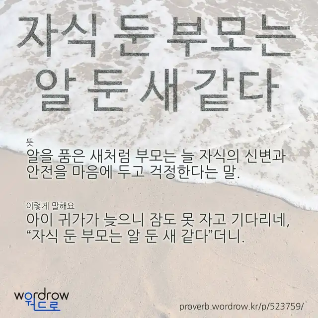 “자식 둔 부모는 알 둔 새 같다” 글씨와 뜻·예문이 완성된 속담 영상 포스터