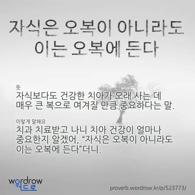 “자식은 오복이 아니라도 이는 오복에 든다” 글씨와 뜻·예문이 완성된 속담 영상 포스터