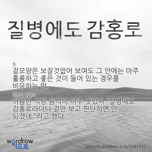 “질병에도 감홍로” 글씨와 뜻·예문이 완성된 속담 영상 포스터