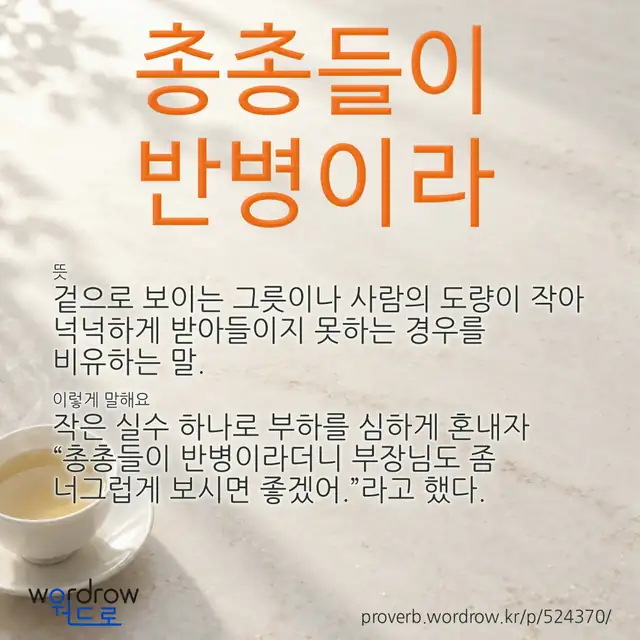 “총총들이 반병이라” 글씨와 뜻·예문이 완성된 속담 영상 포스터