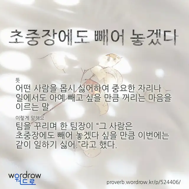 “초중장에도 빼어 놓겠다” 글씨와 뜻·예문이 완성된 속담 영상 포스터