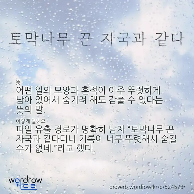“토막나무 끈 자국과 같다” 글씨와 뜻·예문이 완성된 속담 영상 포스터
