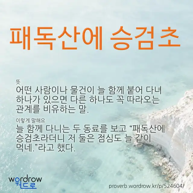 “패독산에 승검초” 글씨와 뜻·예문이 완성된 속담 영상 포스터