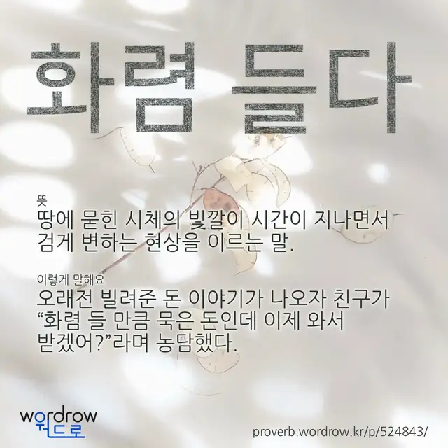 “화렴 들다” 글씨와 뜻·예문이 완성된 속담 영상 포스터