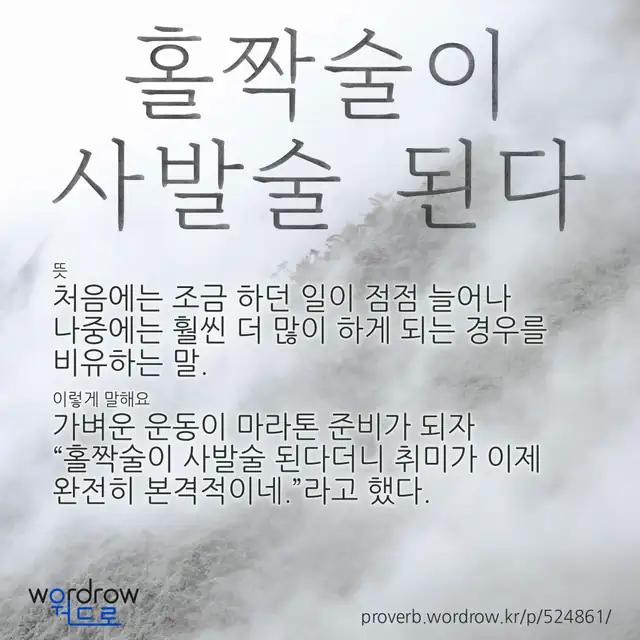 “홀짝술이 사발술 된다” 글씨와 뜻·예문이 완성된 속담 영상 포스터