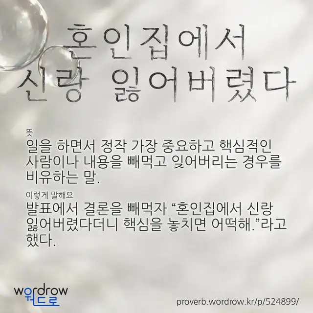“혼인집에서 신랑 잃어버렸다” 글씨와 뜻·예문이 완성된 속담 영상 포스터