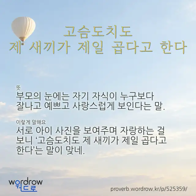 “고슴도치도 제 새끼가 제일 곱다고 한다” 글씨와 뜻·예문이 완성된 속담 영상 포스터