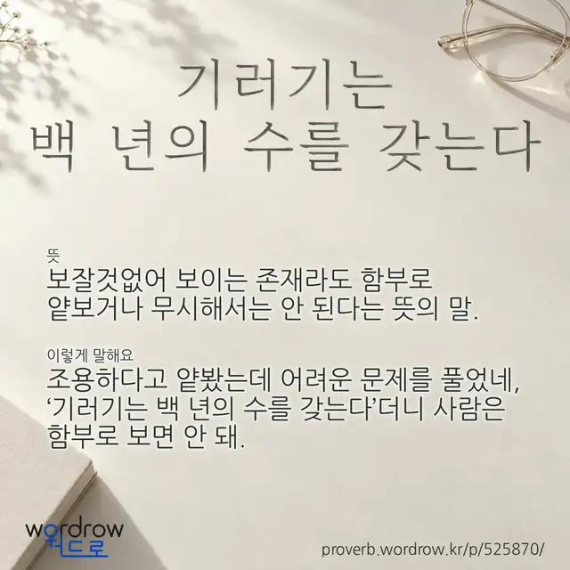 “기러기는 백 년의 수를 갖는다” 글씨와 뜻·예문이 완성된 속담 영상 포스터