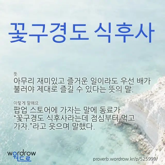“꽃구경도 식후사” 글씨와 뜻·예문이 완성된 속담 영상 포스터