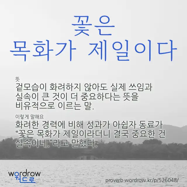 “꽃은 목화가 제일이다” 글씨와 뜻·예문이 완성된 속담 영상 포스터