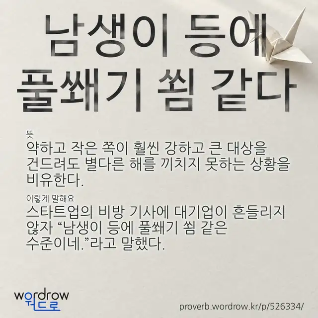 “남생이 등에 풀쐐기 쐼 같다” 글씨와 뜻·예문이 완성된 속담 영상 포스터