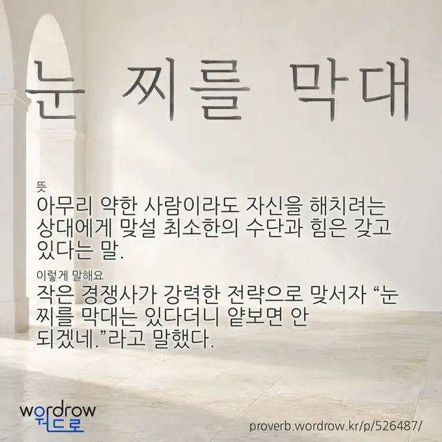 “눈 찌를 막대” 글씨와 뜻·예문이 완성된 속담 영상 포스터