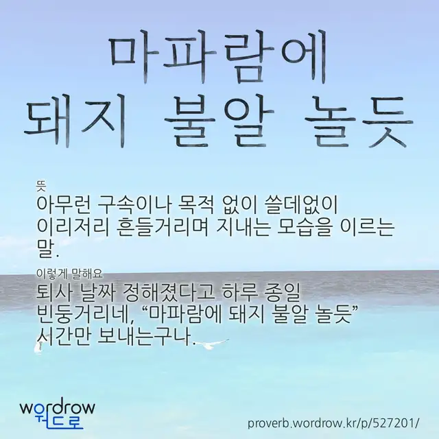 “마파람에 돼지 불알 놀듯” 글씨와 뜻·예문이 완성된 속담 영상 포스터