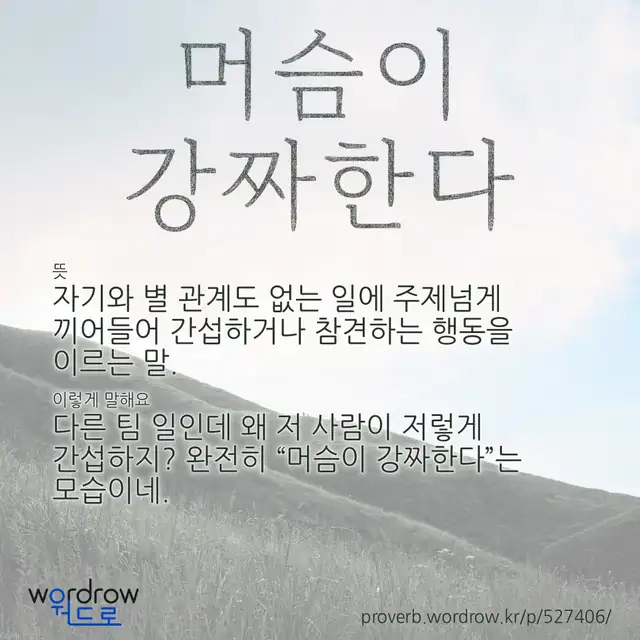 “머슴이 강짜한다” 글씨와 뜻·예문이 완성된 속담 영상 포스터