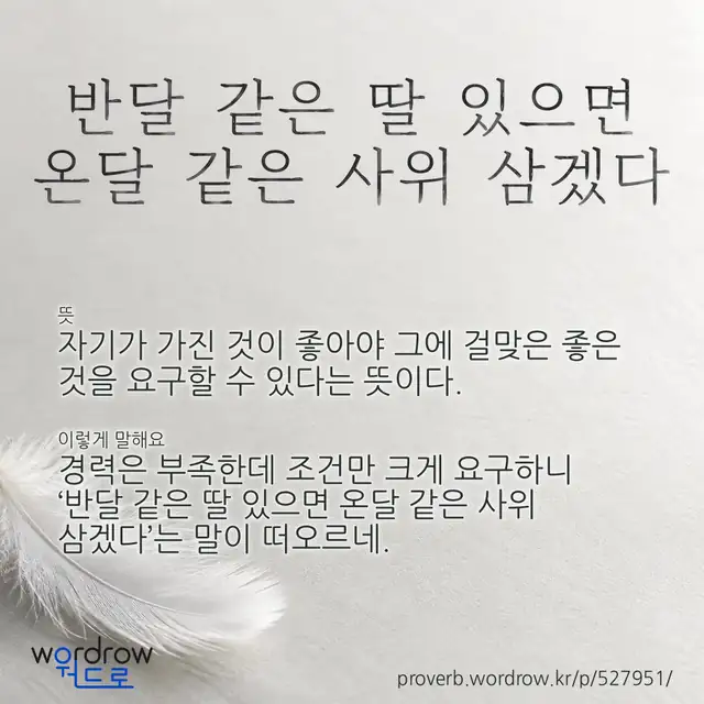 “반달 같은 딸 있으면 온달 같은 사위 삼겠다” 글씨와 뜻·예문이 완성된 속담 영상 포스터