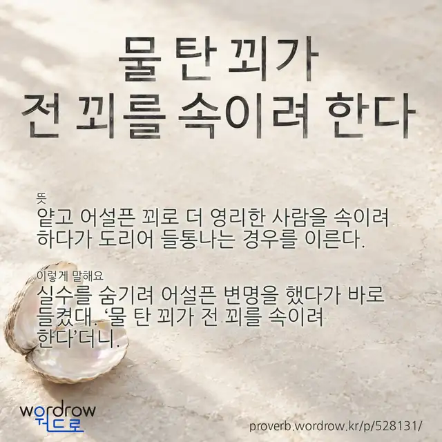 “물 탄 꾀가 전 꾀를 속이려 한다” 글씨와 뜻·예문이 완성된 속담 영상 포스터