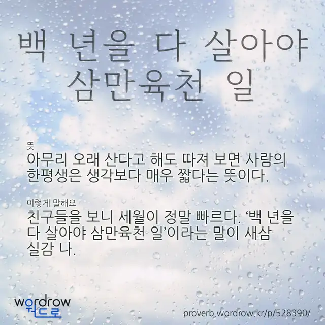 “백 년을 다 살아야 삼만육천 일” 글씨와 뜻·예문이 완성된 속담 영상 포스터