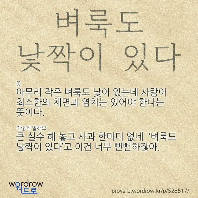 “벼룩도 낯짝이 있다” 글씨와 뜻·예문이 완성된 속담 영상 포스터
