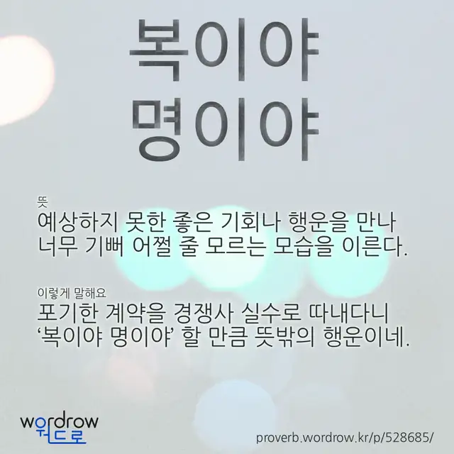 “복이야 명이야” 글씨와 뜻·예문이 완성된 속담 영상 포스터