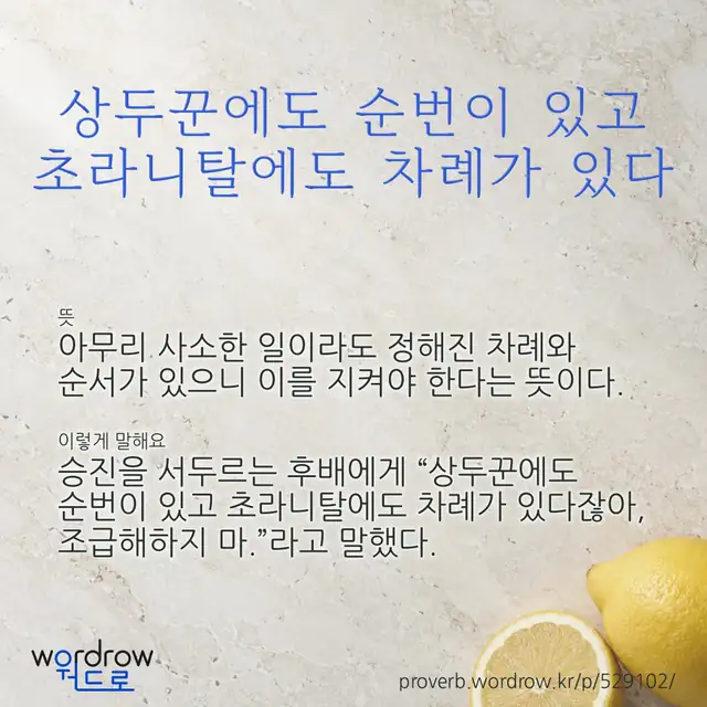“상두꾼에도 순번이 있고 초라니탈에도 차례가 있다” 글씨와 뜻·예문이 완성된 속담 영상 포스터
