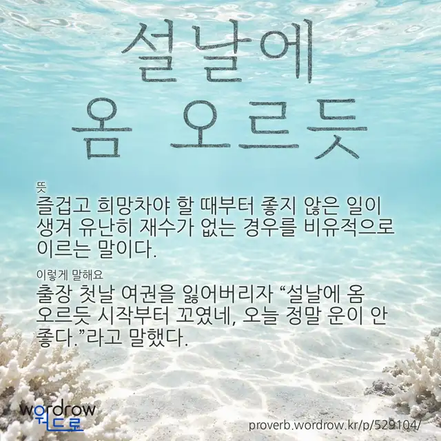 “설날에 옴 오르듯” 글씨와 뜻·예문이 완성된 속담 영상 포스터