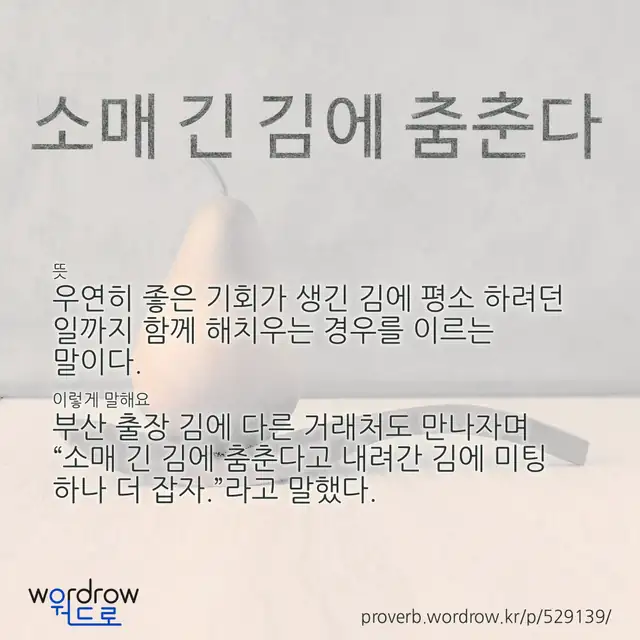 “소매 긴 김에 춤춘다” 글씨와 뜻·예문이 완성된 속담 영상 포스터