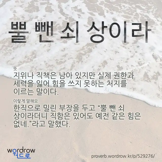 “뿔 뺀 쇠 상이라” 글씨와 뜻·예문이 완성된 속담 영상 포스터