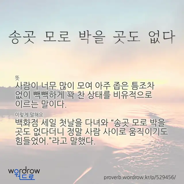 “송곳 모로 박을 곳도 없다” 글씨와 뜻·예문이 완성된 속담 영상 포스터