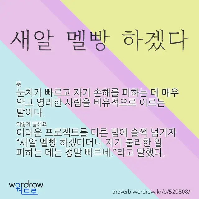 “새알 멜빵 하겠다” 글씨와 뜻·예문이 완성된 속담 영상 포스터