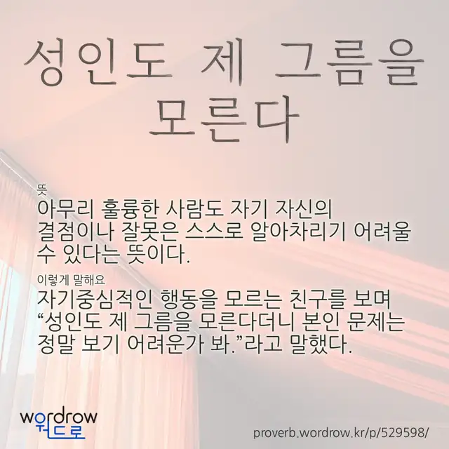 “성인도 제 그름을 모른다” 글씨와 뜻·예문이 완성된 속담 영상 포스터