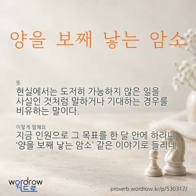 “양을 보째 낳는 암소” 글씨와 뜻·예문이 완성된 속담 영상 포스터