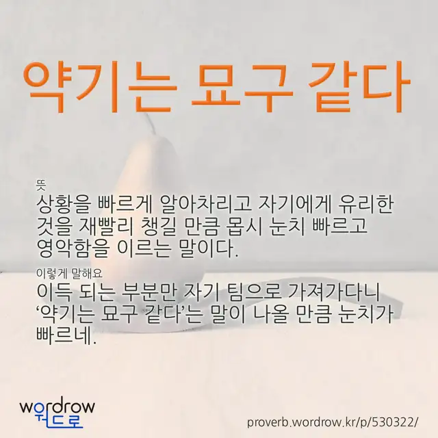 “약기는 묘구 같다” 글씨와 뜻·예문이 완성된 속담 영상 포스터