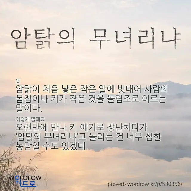 “암탉의 무녀리냐” 글씨와 뜻·예문이 완성된 속담 영상 포스터