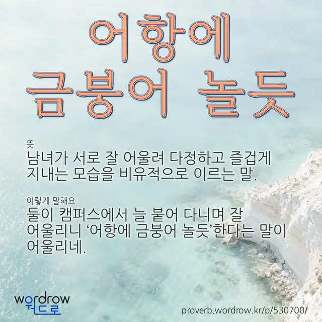 “어항에 금붕어 놀듯” 글씨와 뜻·예문이 완성된 속담 영상 포스터