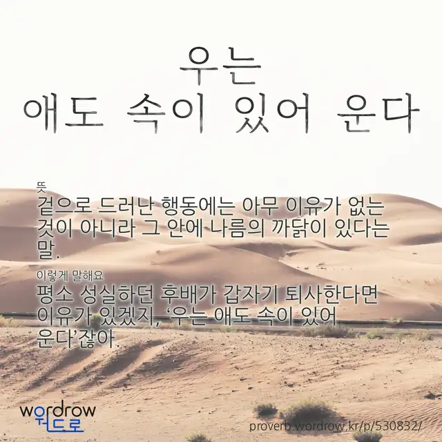 “우는 애도 속이 있어 운다” 글씨와 뜻·예문이 완성된 속담 영상 포스터