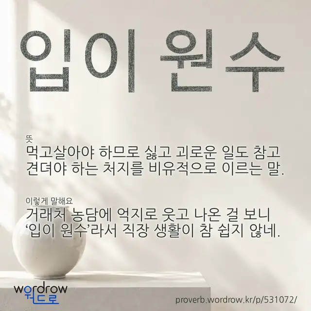 “입이 원수” 글씨와 뜻·예문이 완성된 속담 영상 포스터