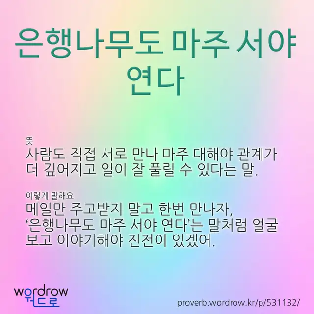 “은행나무도 마주 서야 연다” 글씨와 뜻·예문이 완성된 속담 영상 포스터