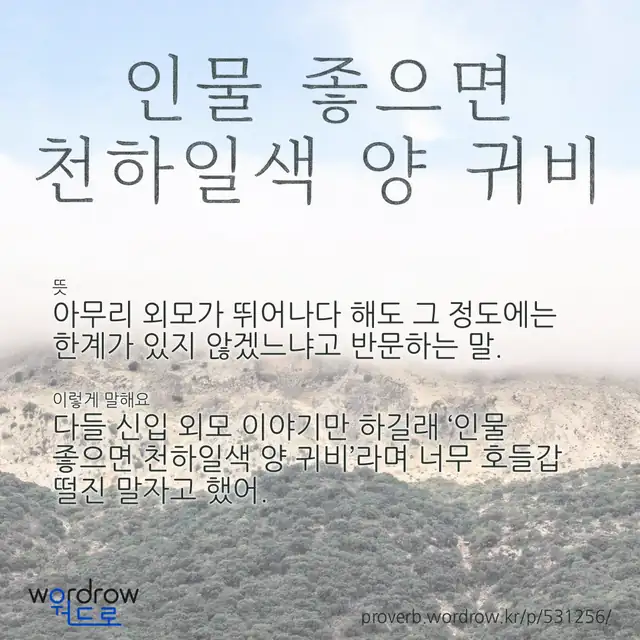 “인물 좋으면 천하일색 양 귀비” 글씨와 뜻·예문이 완성된 속담 영상 포스터