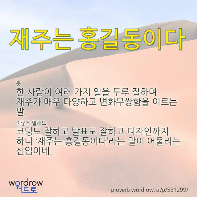 “재주는 홍길동이다” 글씨와 뜻·예문이 완성된 속담 영상 포스터