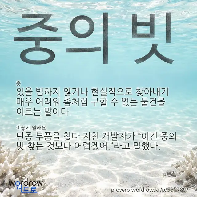 “중의 빗” 글씨와 뜻·예문이 완성된 속담 영상 포스터